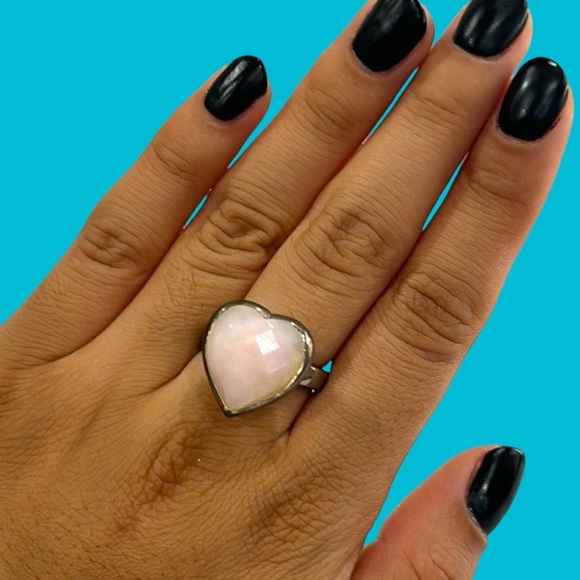 BARSE JEWELRY‎  Marked 9.25 SILVER  PINK OPAL IN HEART SHAPE  SIZE 7 RING - Picture 1 of 10